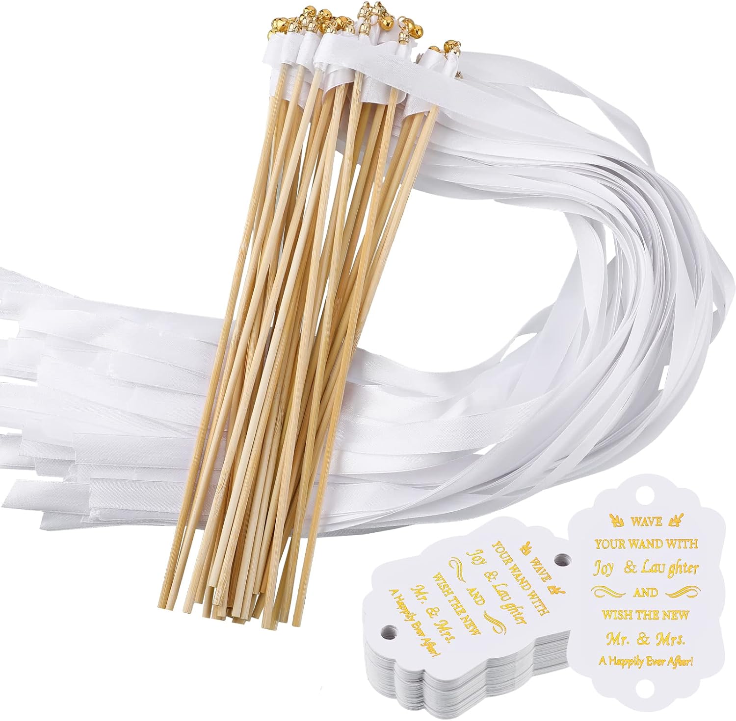 Junkin 100 Pcs Wedding Wand Streamers with Bells Set