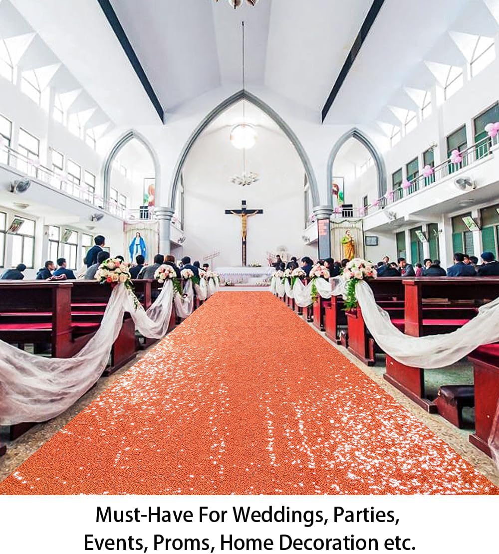 ShiDianYi Orange Sequin Aisle Runner 2FTx15FT Wedding Decor