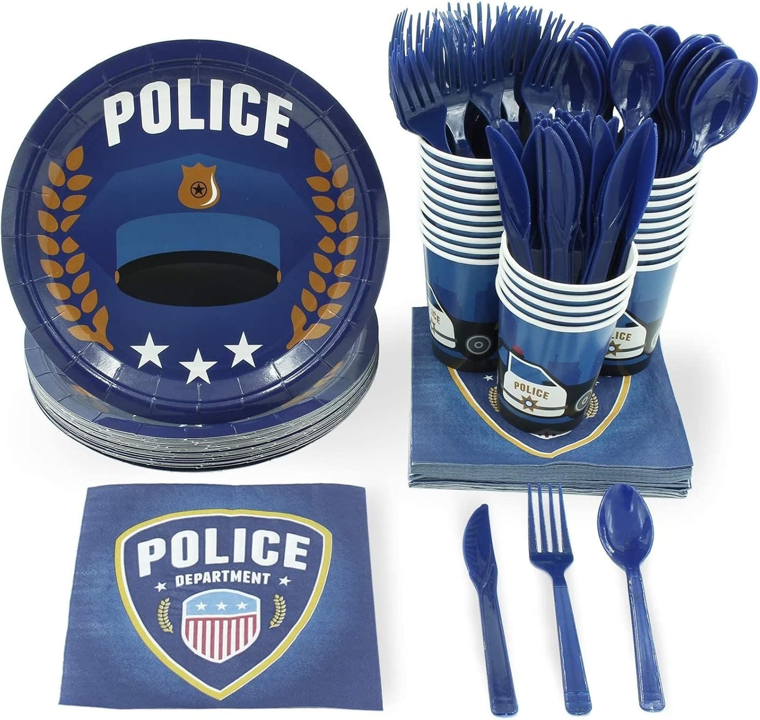 144 Piece Police Birthday Party Supplies for 24 Guests