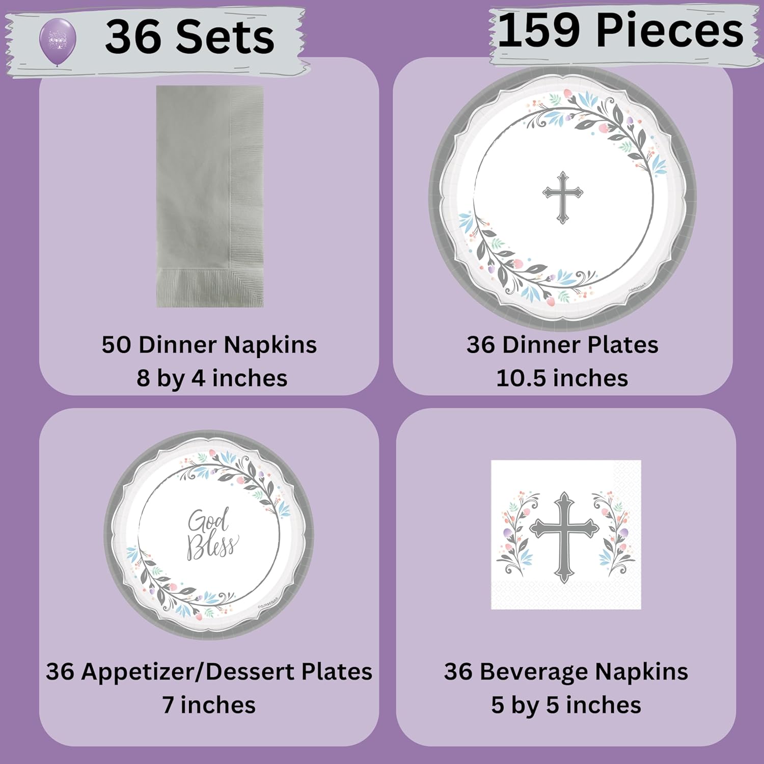 Religious Party Plates Napkins Set for 36 Guests