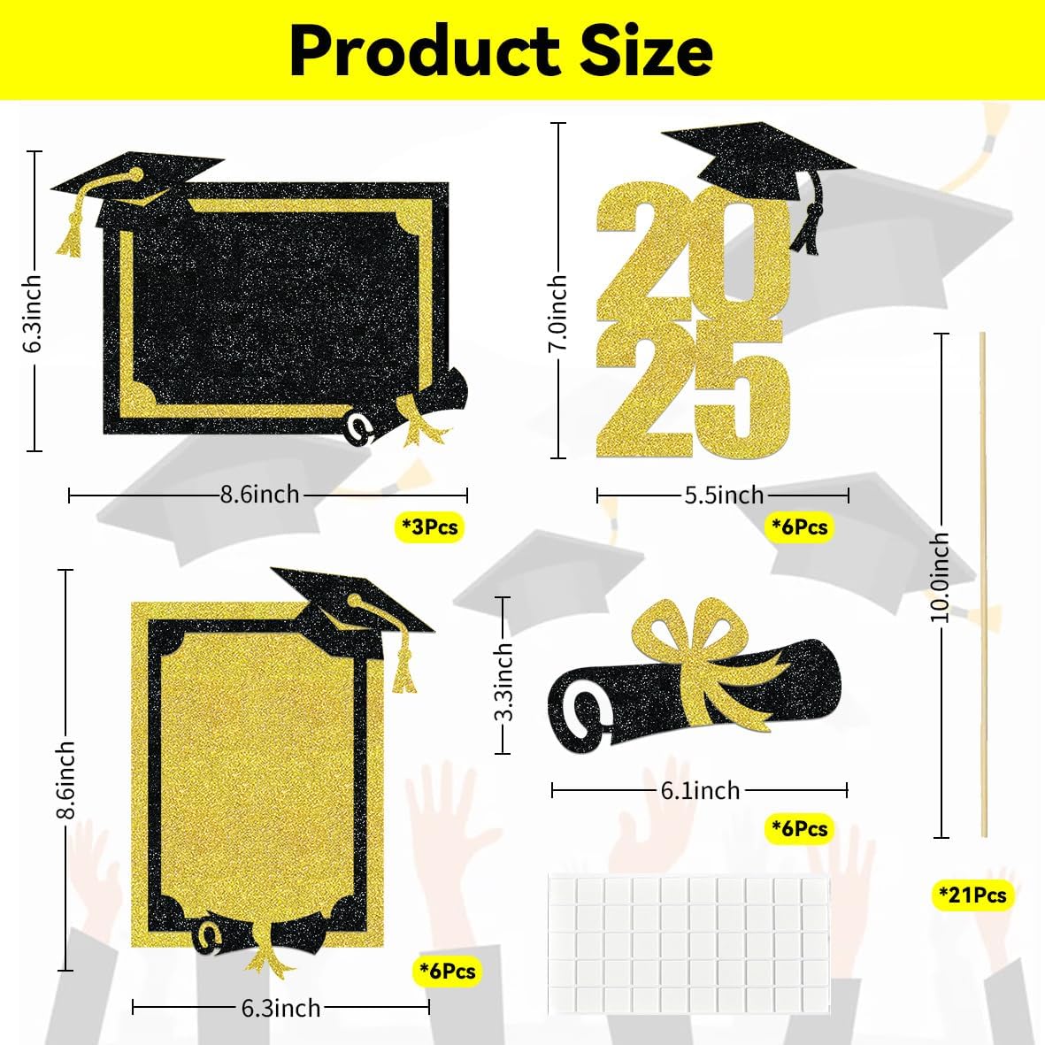21pcs 2025 Graduation Centerpieces Gold