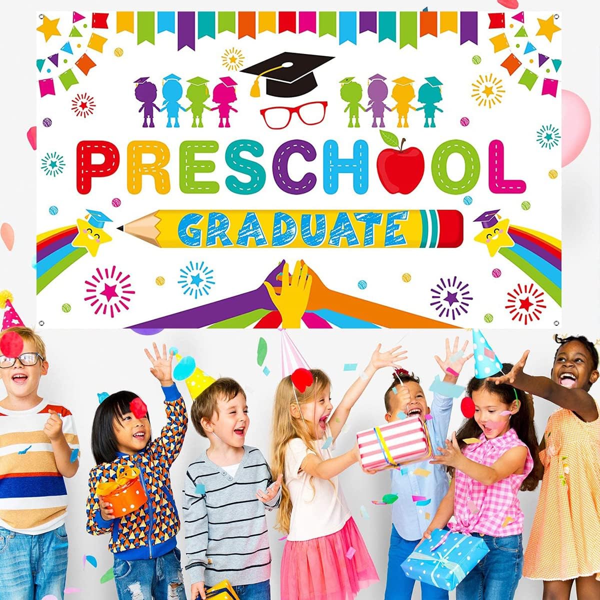Kindergarten Graduate Backdrop Banner for Preschool Graduation Party Decor