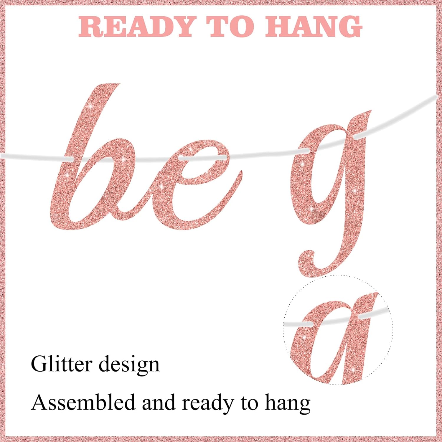 ITHKIRHO Graduation Banner Set - 8 Pcs Rose Gold Glitter Decorations