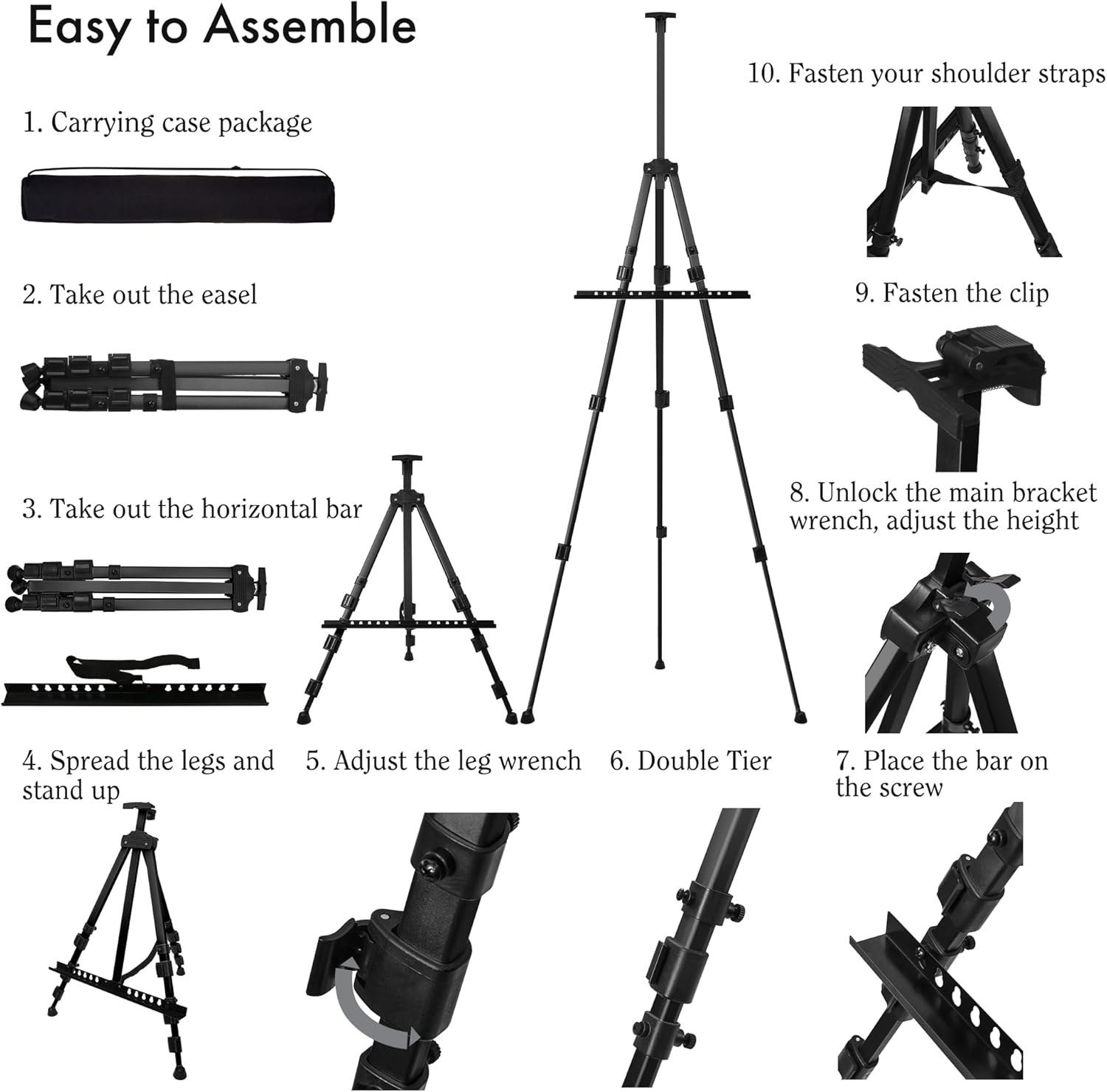 ARTIFY 66 Inch Double Tier Easel Stand Black 2Pack