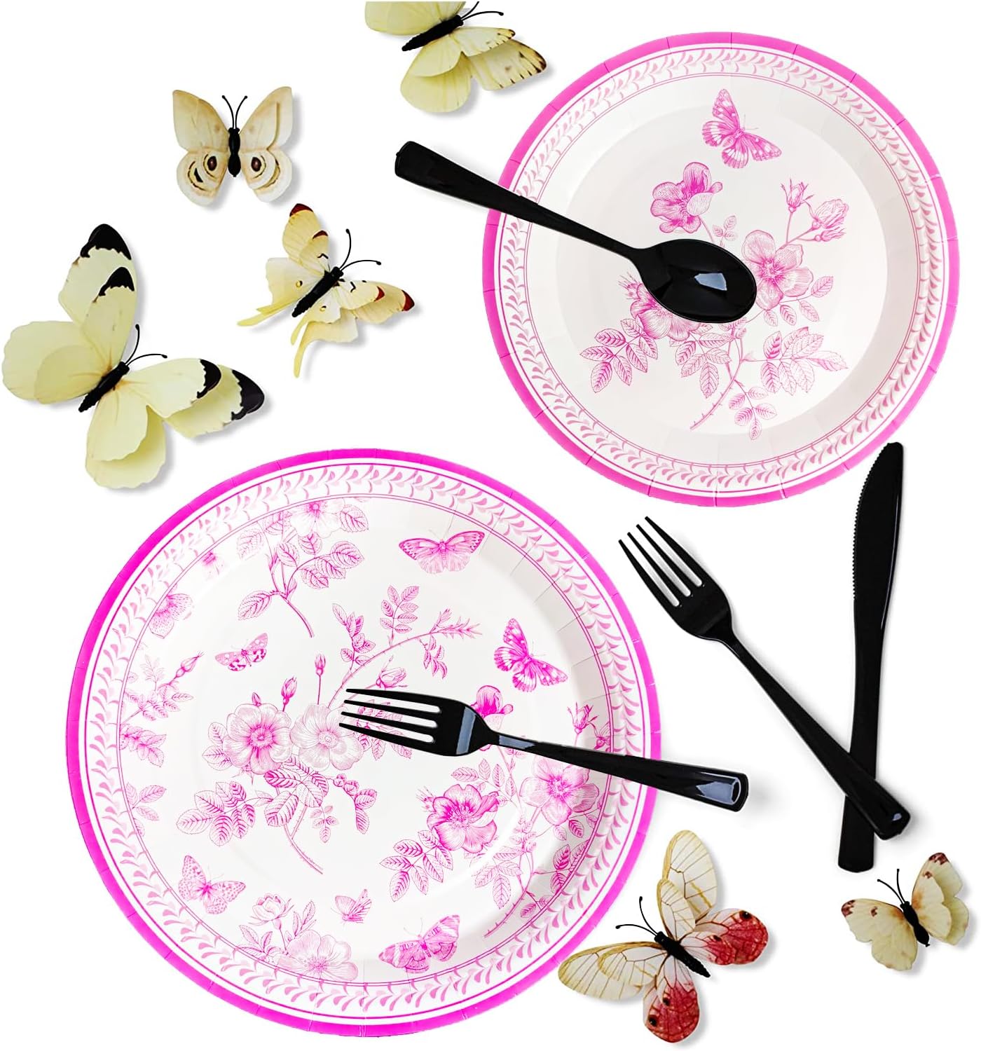 100 Pcs Pink White Floral Party Set for 25 Guests