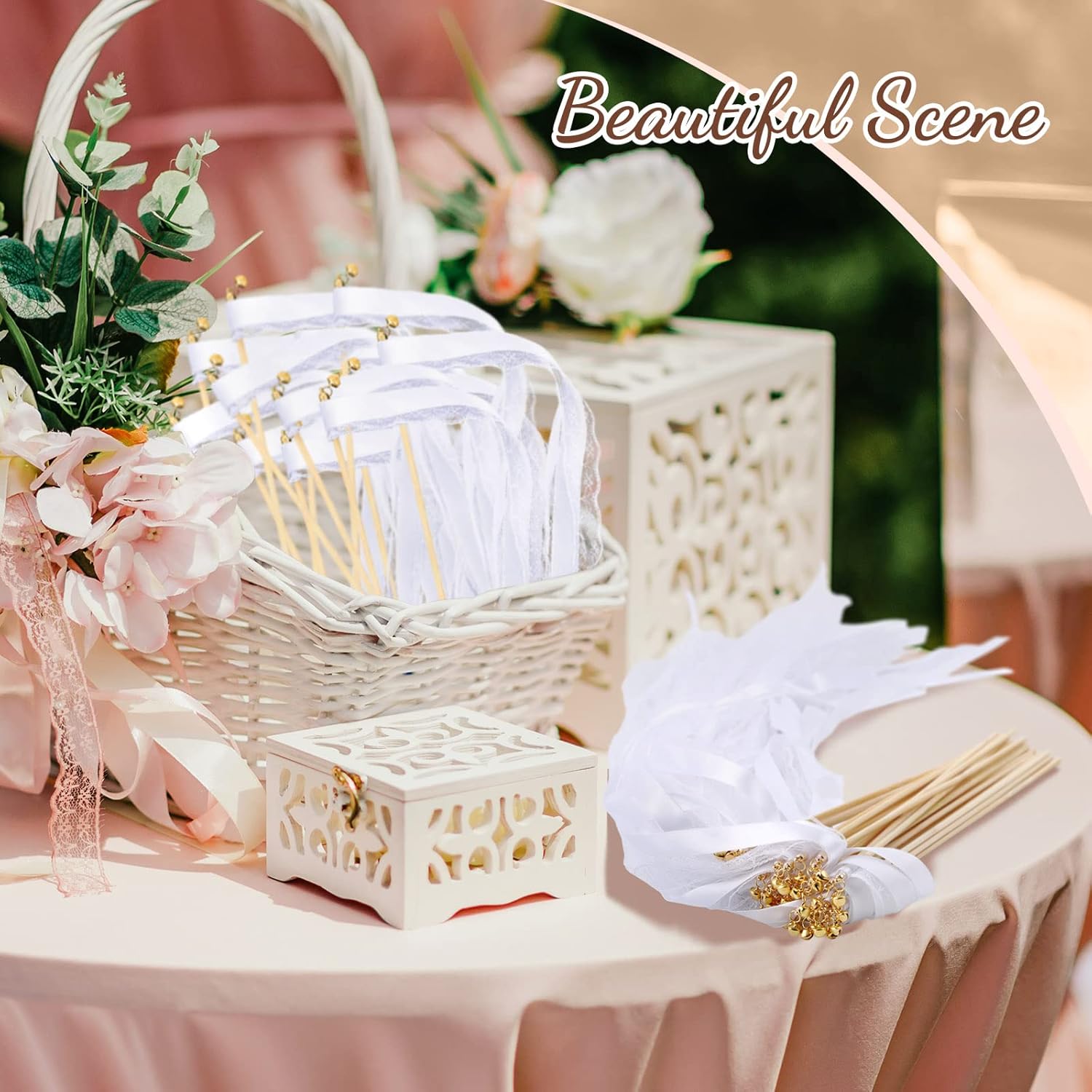 150 Pcs White Lace Ribbon Stick Wands for Wedding and Party