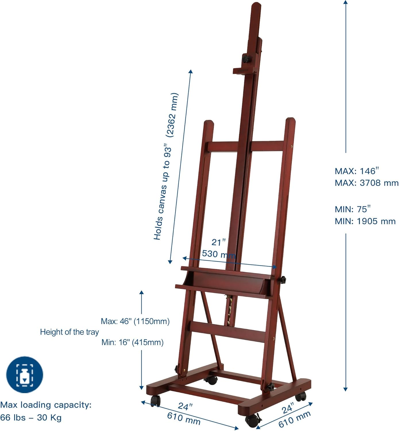 VISWIN Adjustable Foldable H-Frame Easel with 4 Wheels