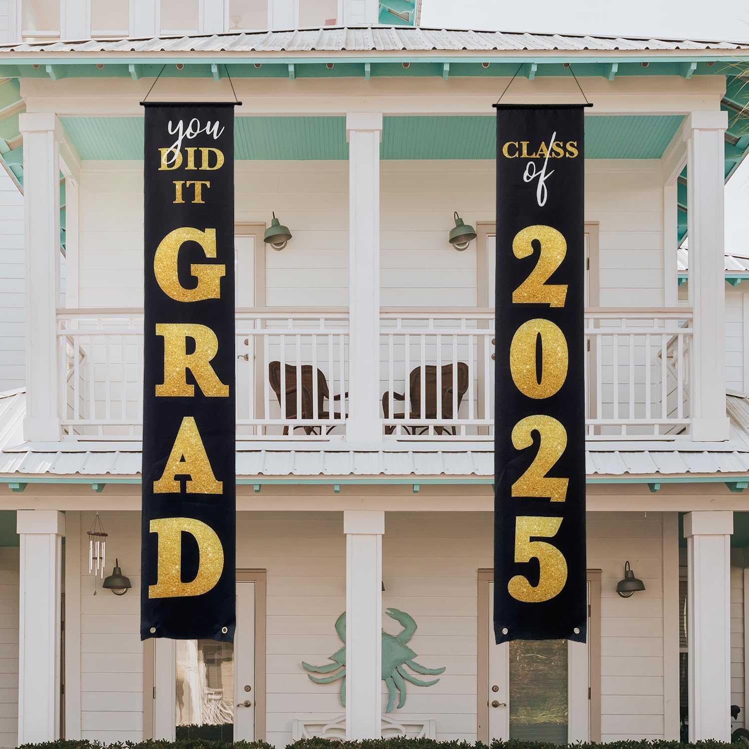 Class of 2025 Graduation Banner Black Gold Porch Sign
