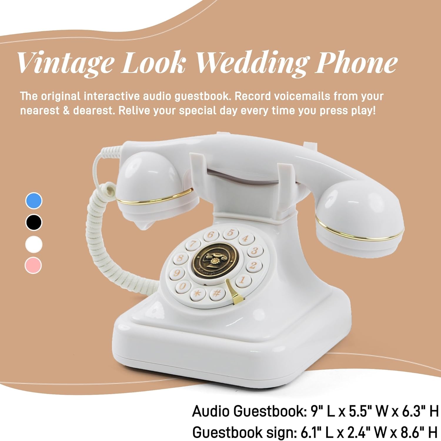 RetroVox Audio Guest Book Wedding Phone Guestbook with Voicemail