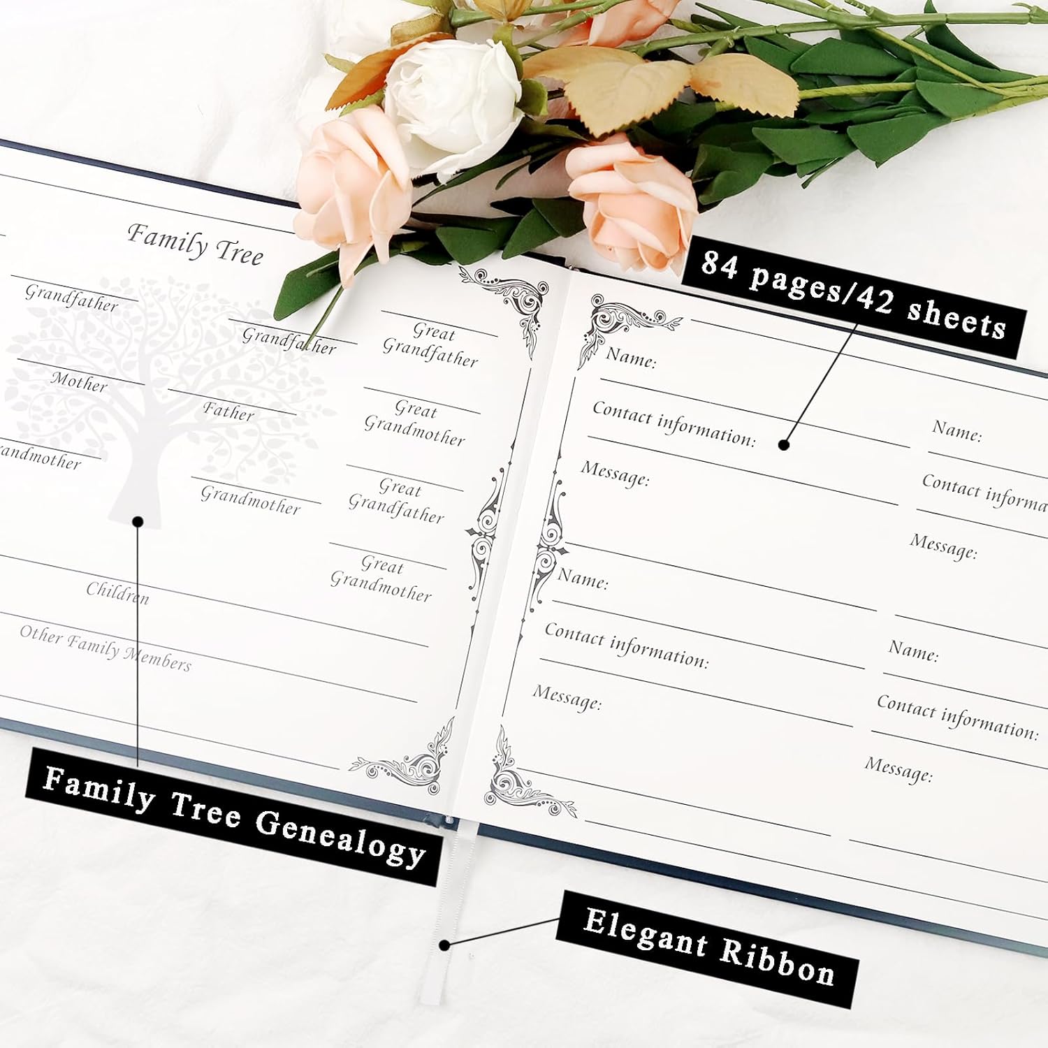 Black Heart Tree Funeral Guest Book 82 Pages