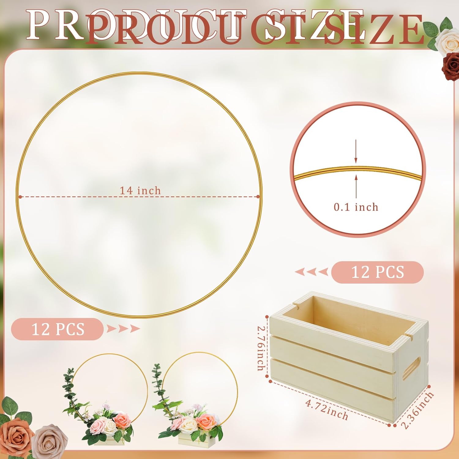24 Pcs Metal Floral Hoop Centerpieces with Stand for Tables