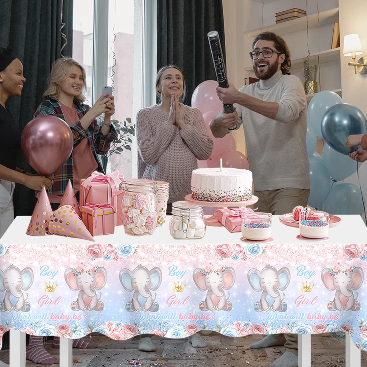CMUSKO 3Pcs Elephant Gender Reveal Tablecloths