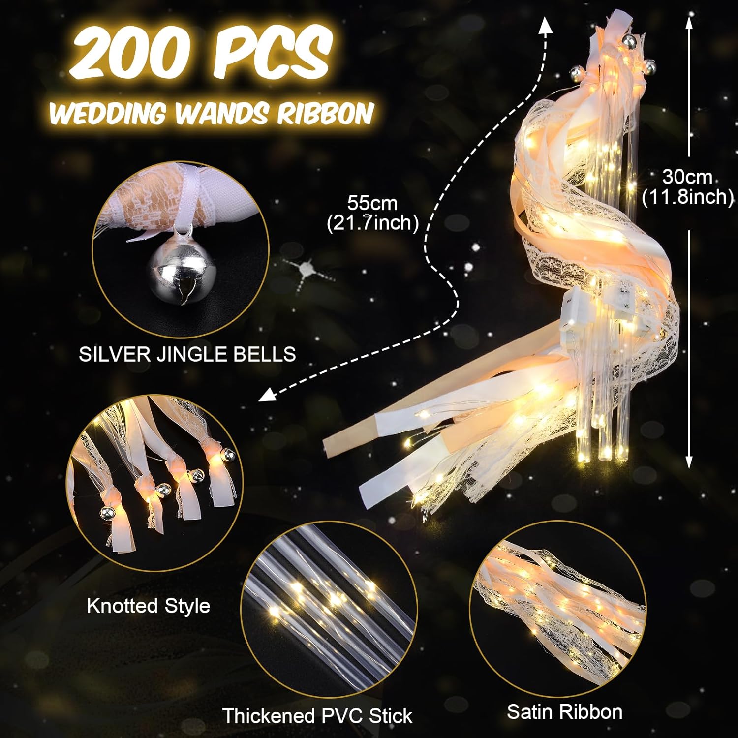 200PCS LED Wedding Wands with Lights and Bells