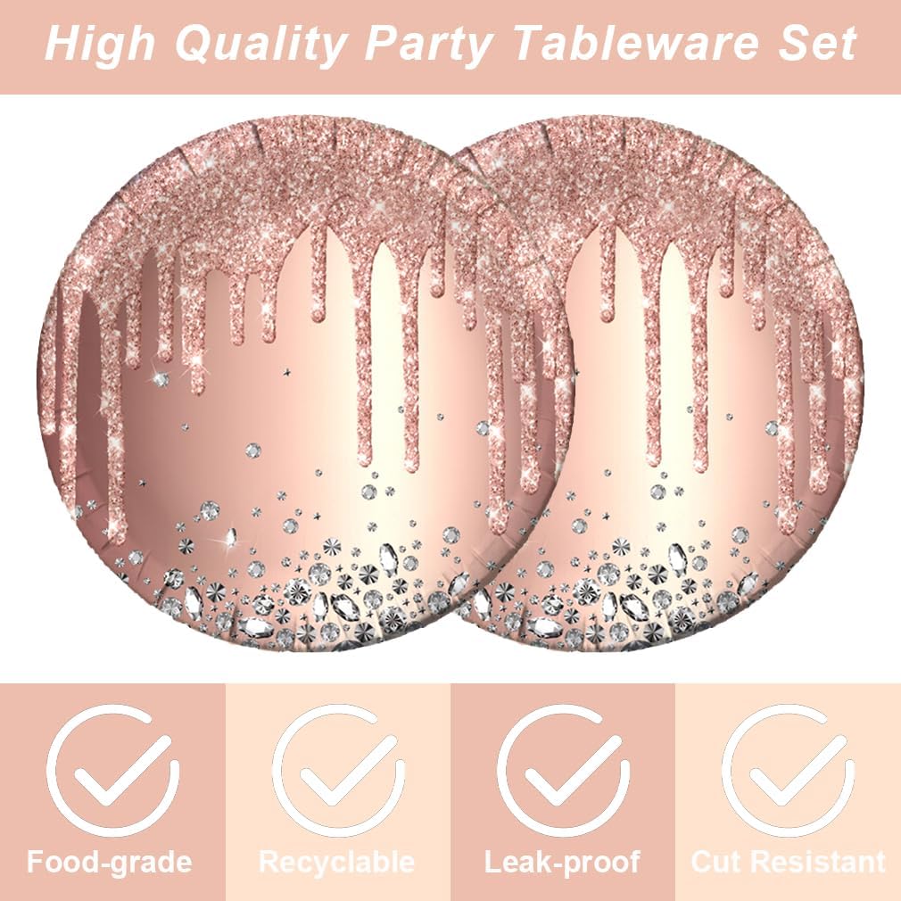 40pcs Pink Rose Golden Birthday Party Supplies Set