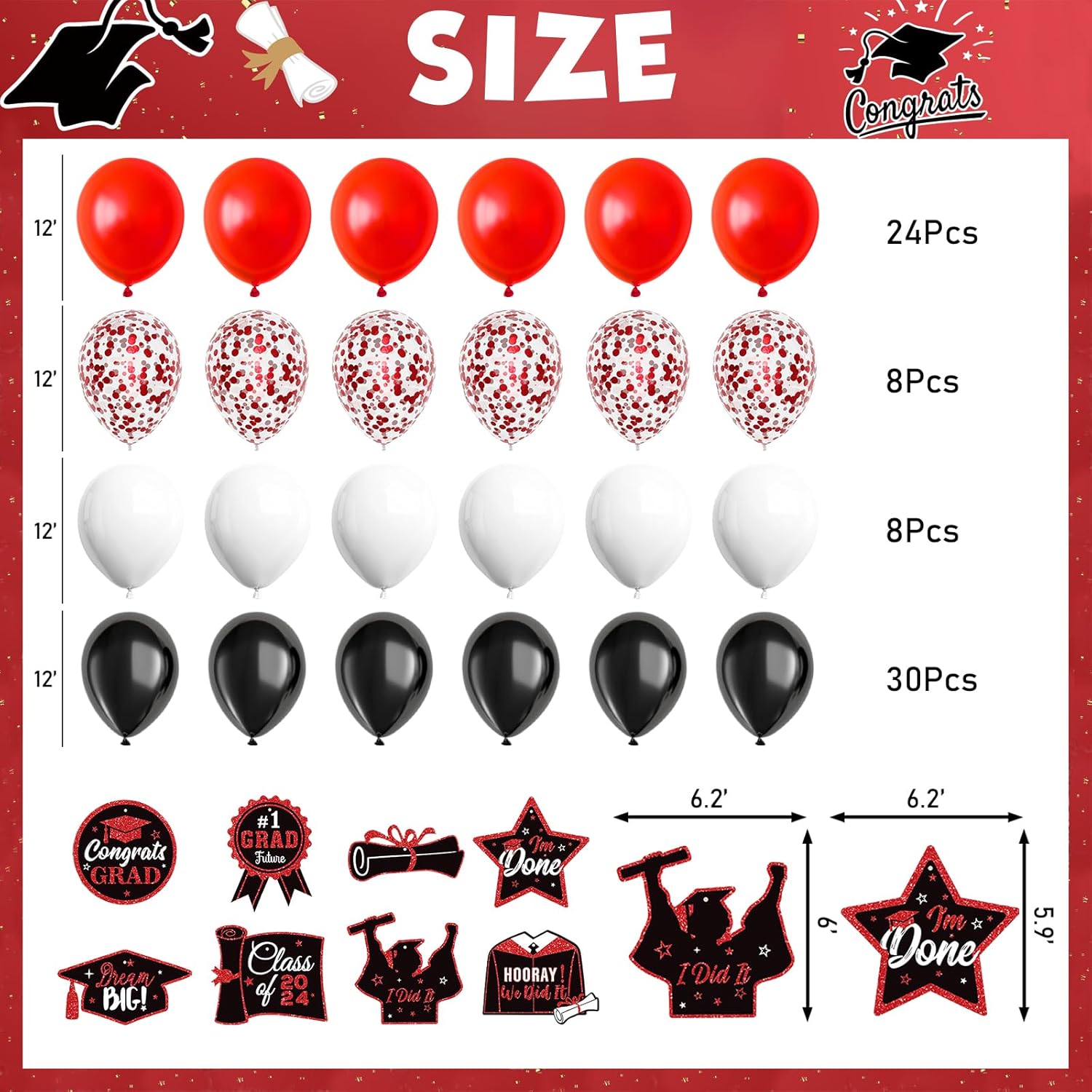 Red Graduation Party Decorations Set with Banners Balloons