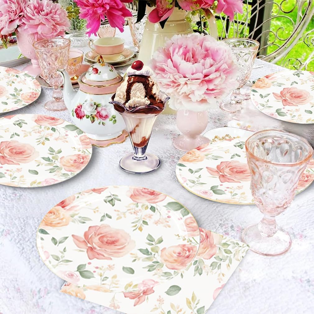 Egami 40pcs Floral Birthday Party Set with Plates and Napkins