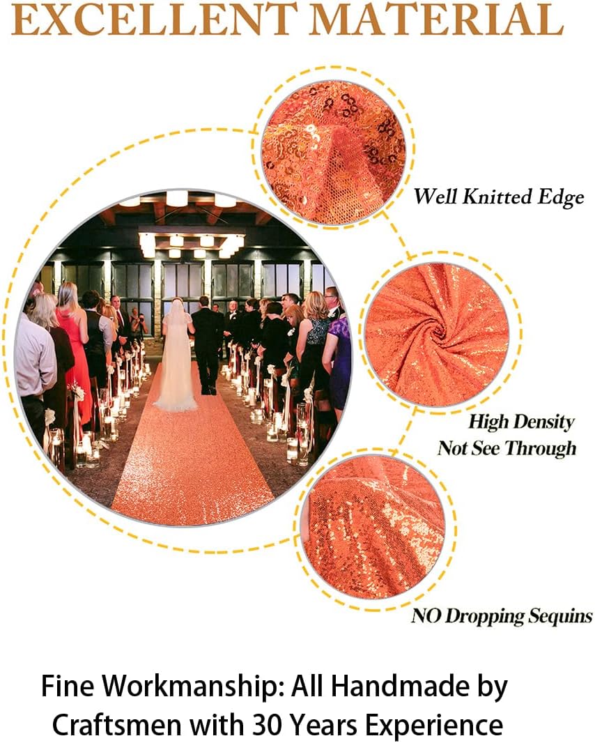 ShiDianYi Orange Sequin Aisle Runner 2FTx15FT Wedding Decor