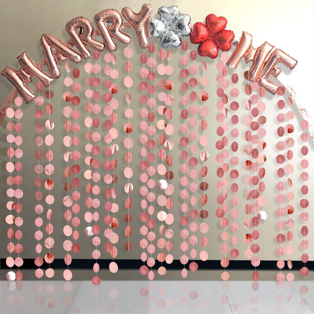 Cheerland Glitter Rose Gold Circle Dot Garland Decorations