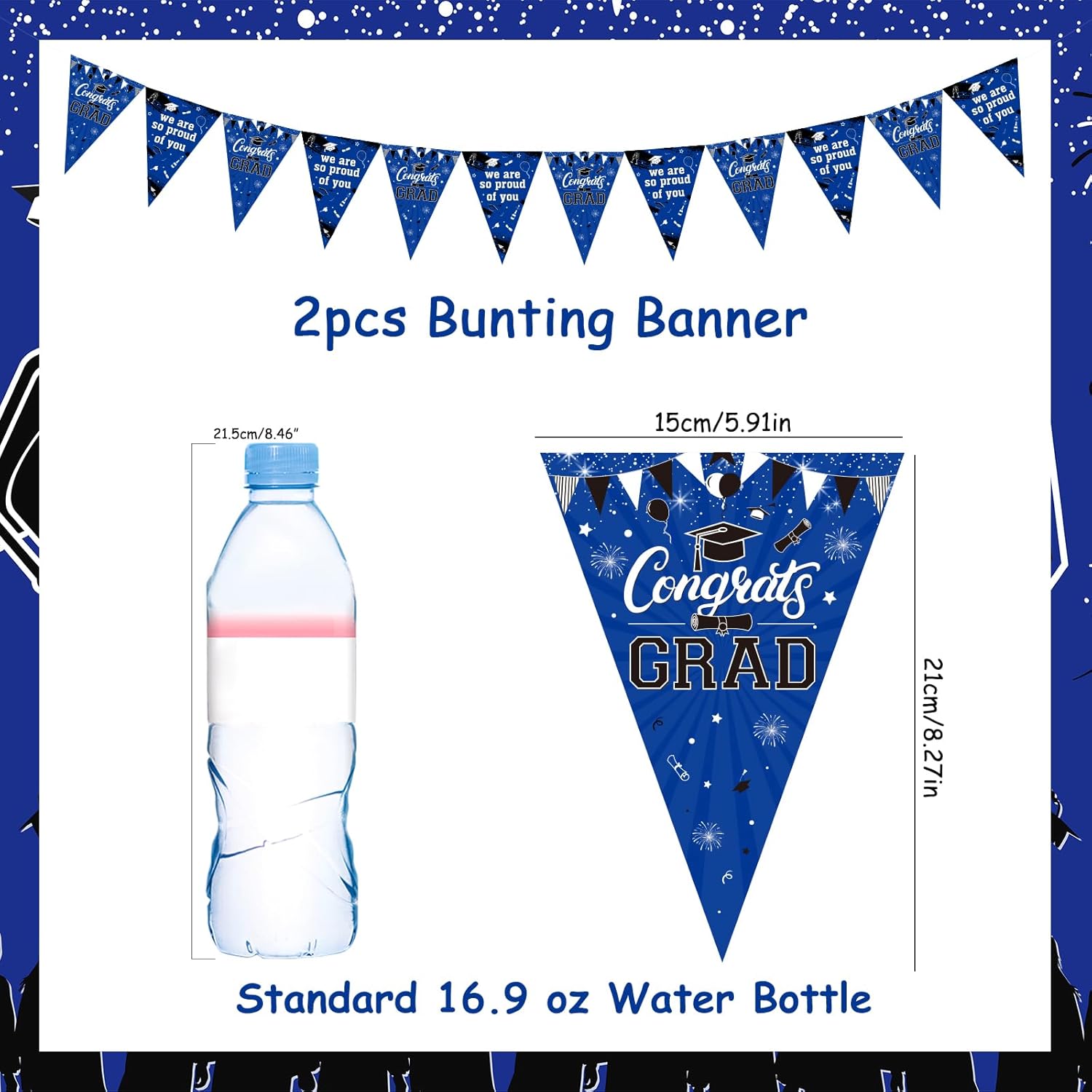 2025 Graduation Banner Set Blue Black Triangle Flags
