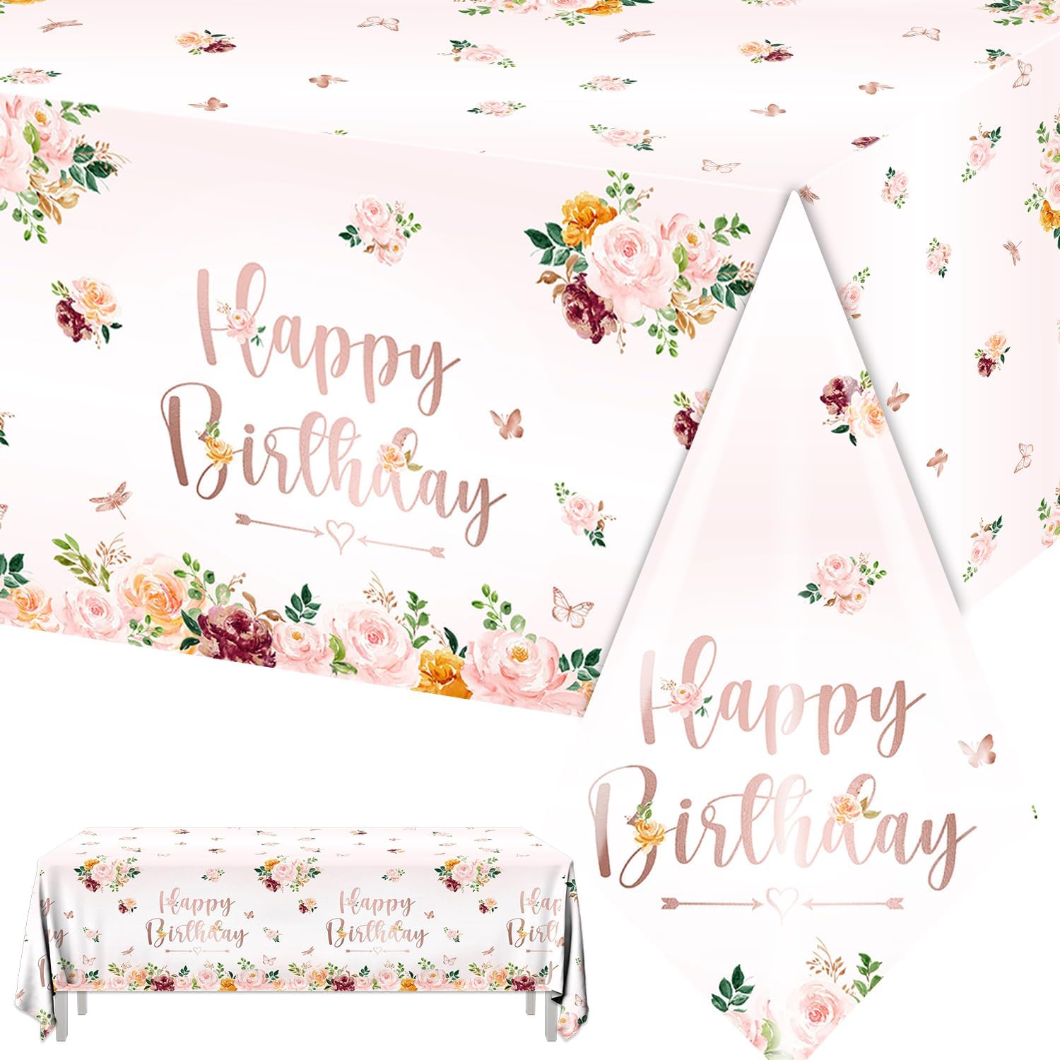 3 Pack Pink Rose Tablecloth for Birthday Parties