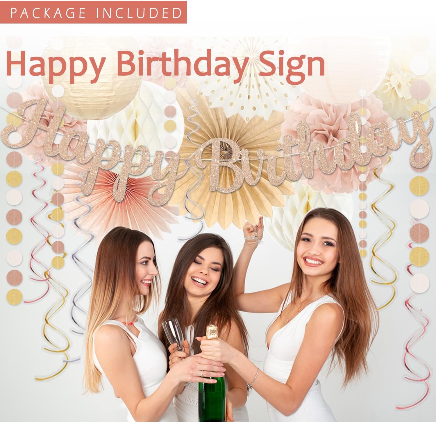 Champagne Gold Beige Birthday Decorations for Women Girls