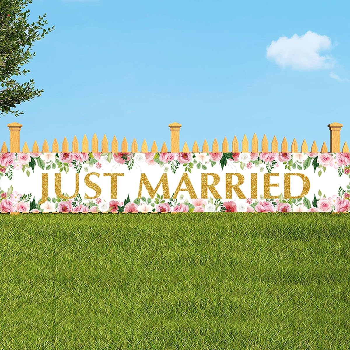Just Married Wedding Backdrop Banner 118x197 Inch