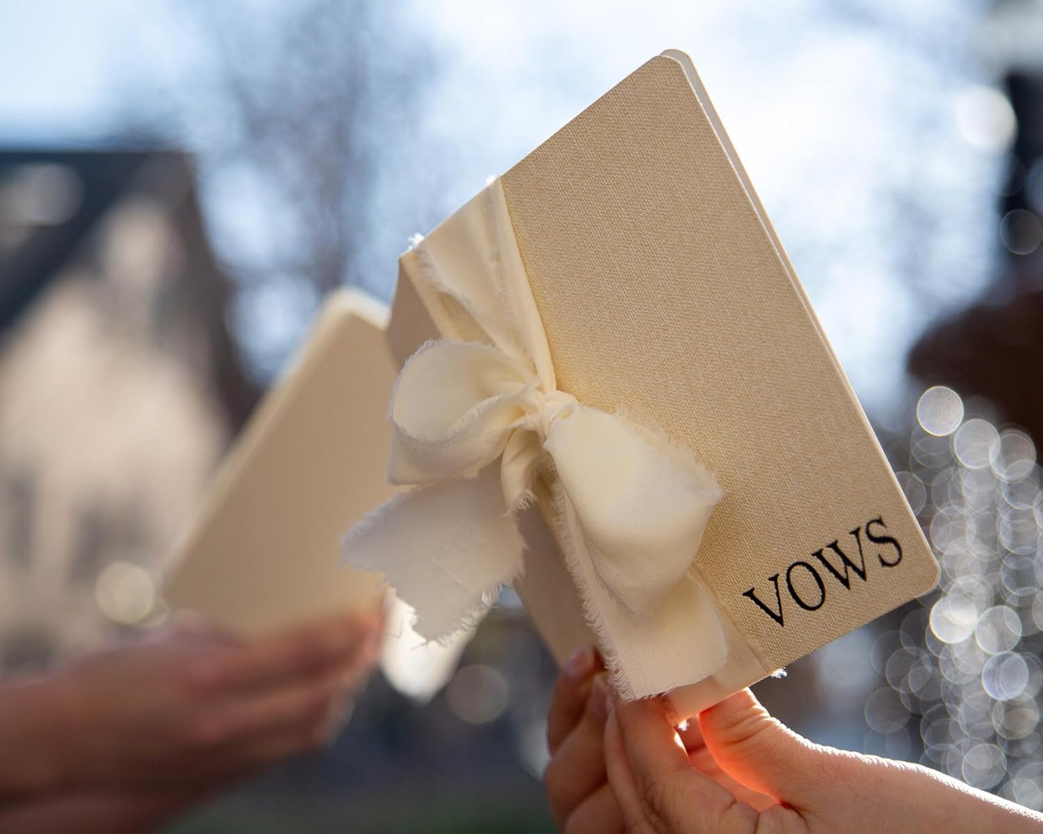 Cream Embossed Slim Vow Books with Ribbon Set of 2