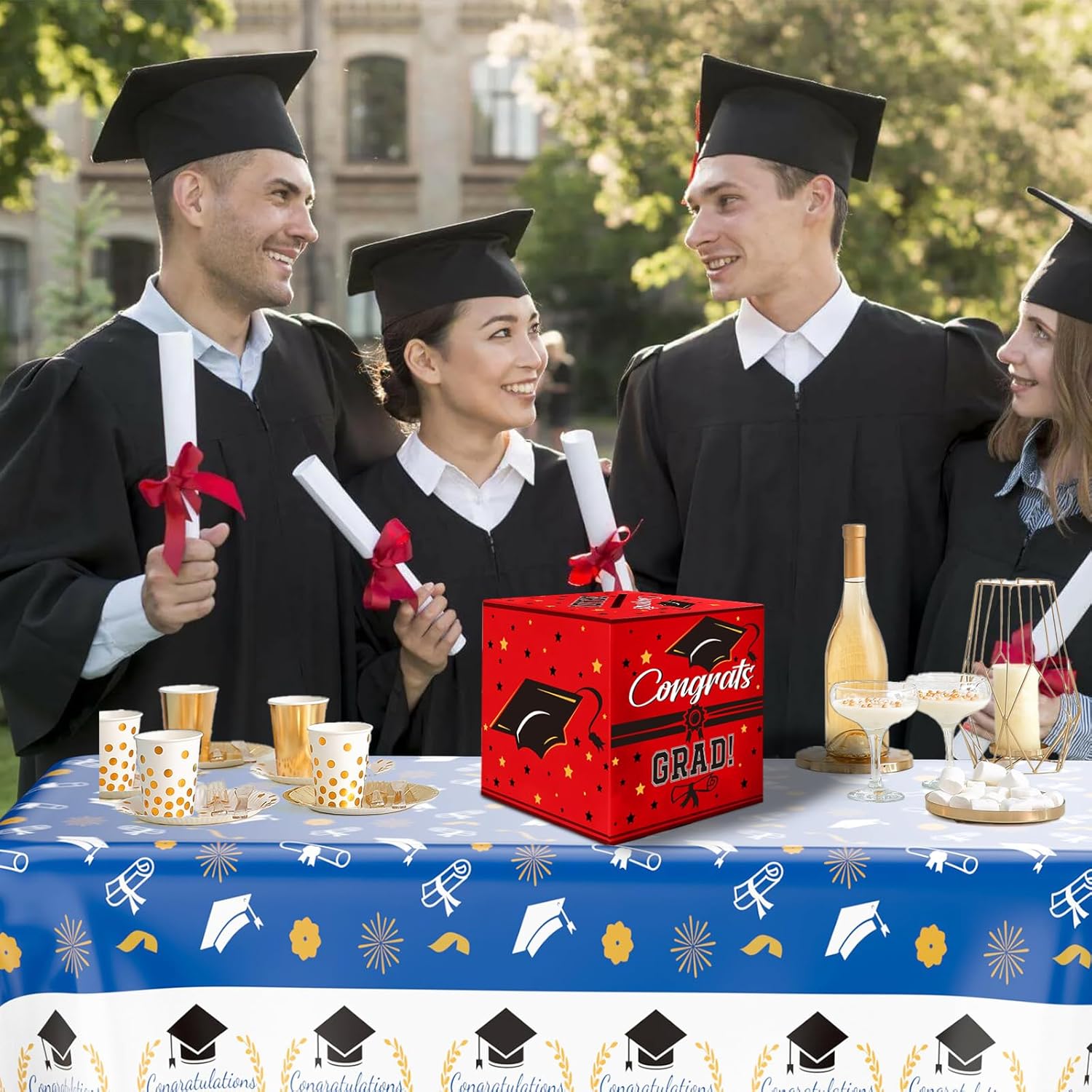 ChicQuench 2025 Red Graduation Card Box with Cap Design
