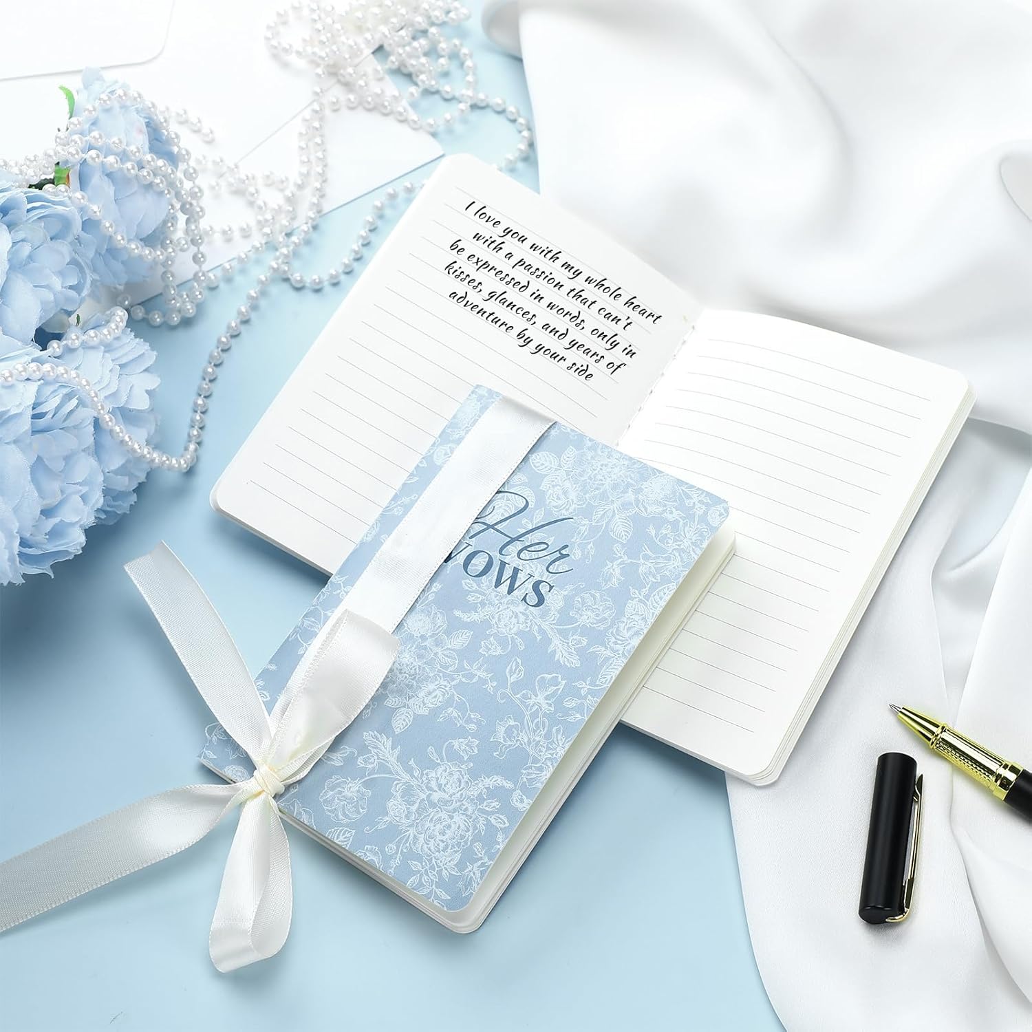 2 Pcs Blue His and Hers Vow Books with Ribbon Bow