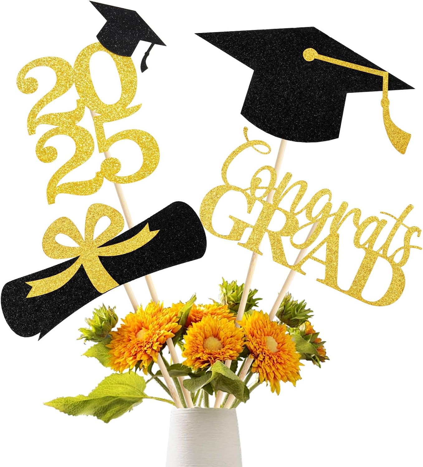 2025 Graduation Centerpieces Gold Black Set of 16