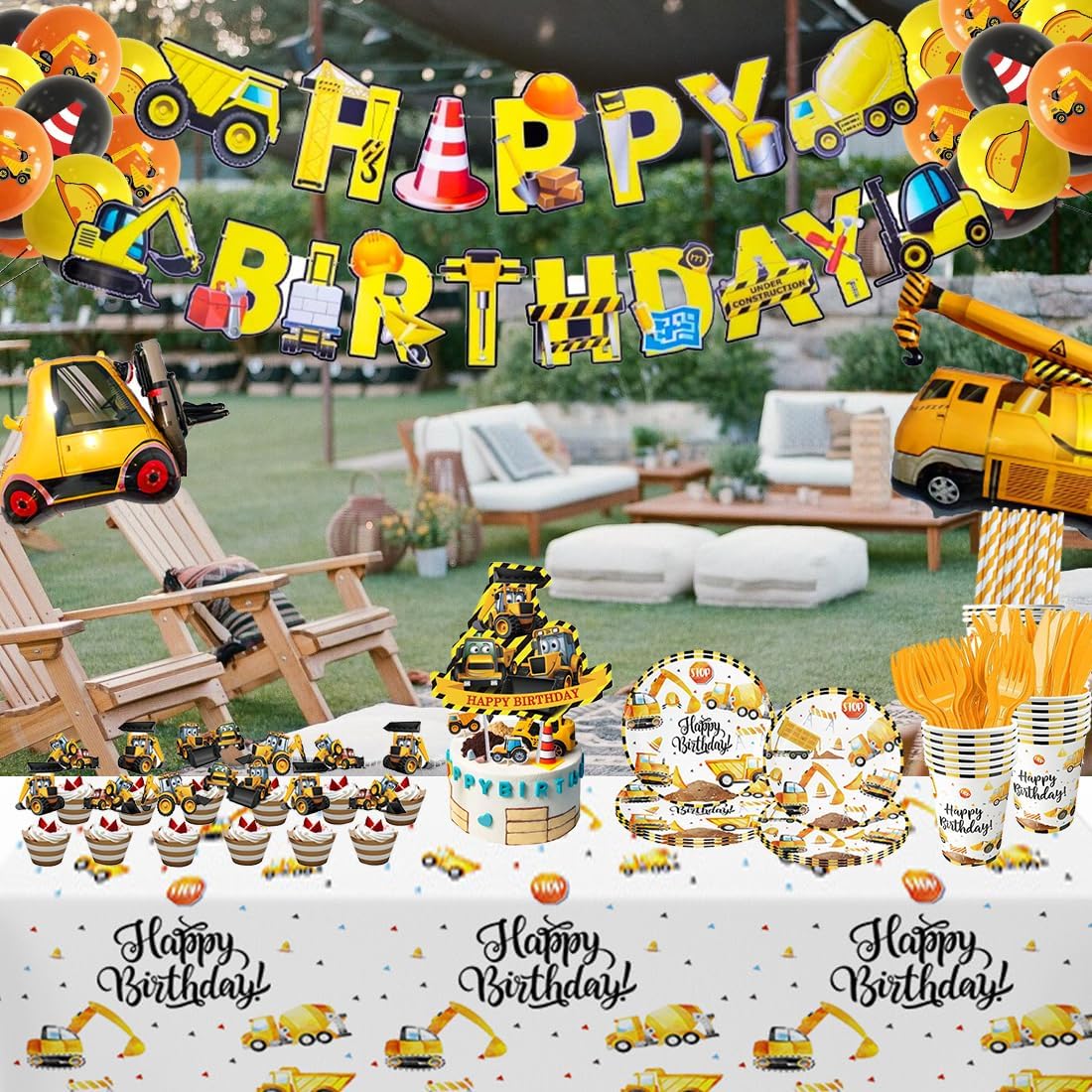 189 Pcs Construction Birthday Party Supplies for 20 Guests