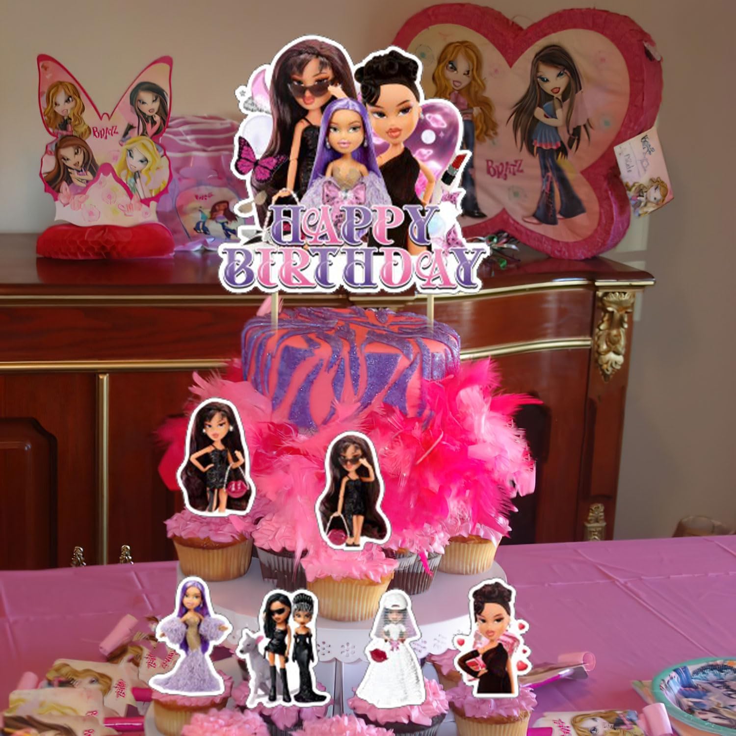 Cartoon Delicacy Girl Birthday Decor Set Pink