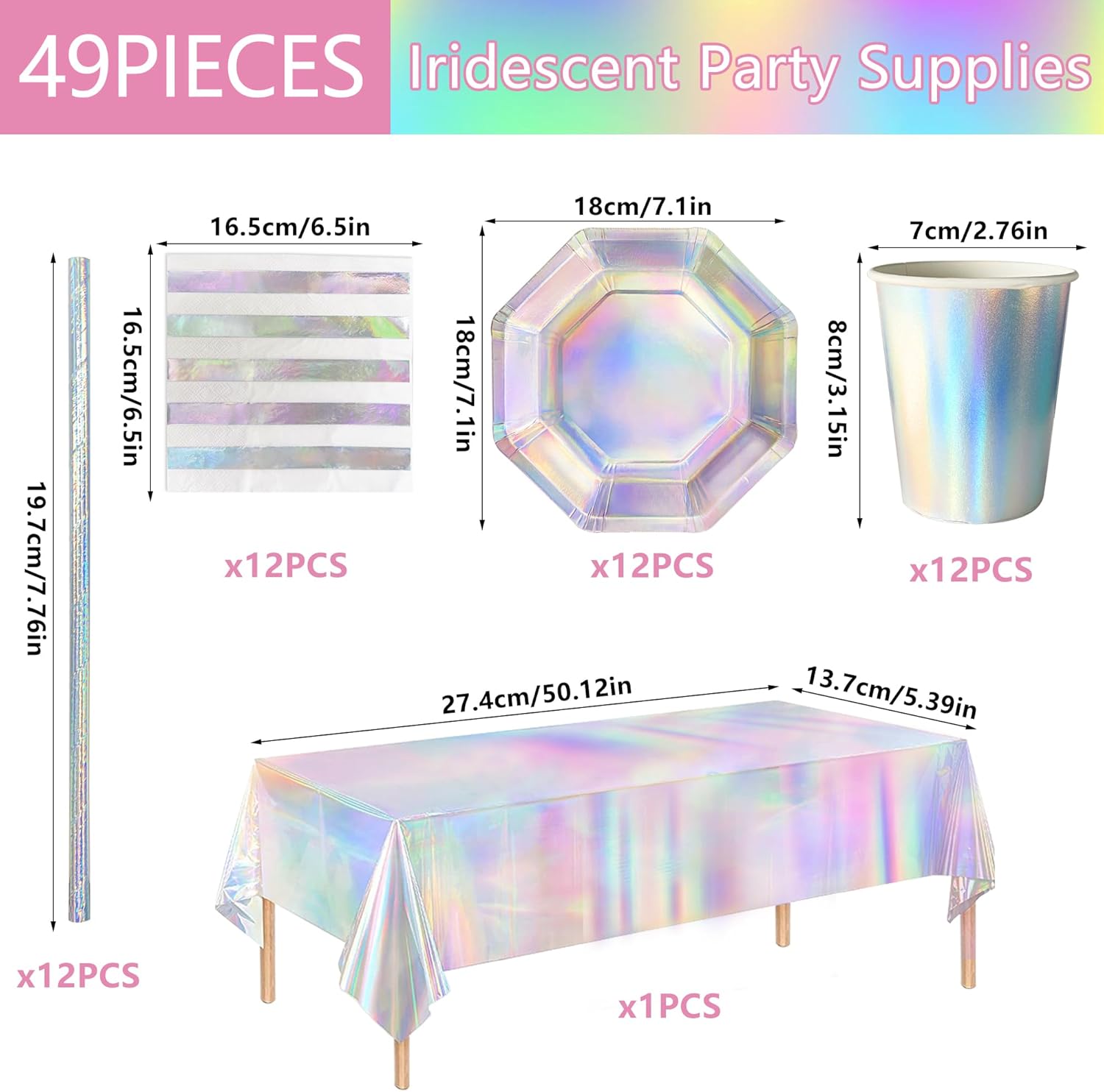 Iridescent Party Supplies Set for 12 Guests