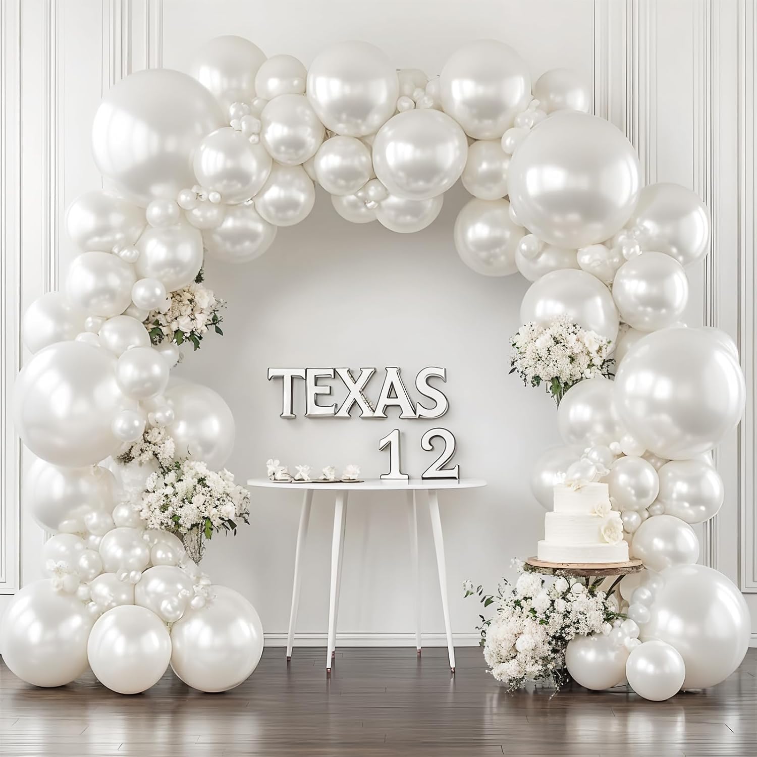Pearl White Balloons Arch Kit with Different Sizes