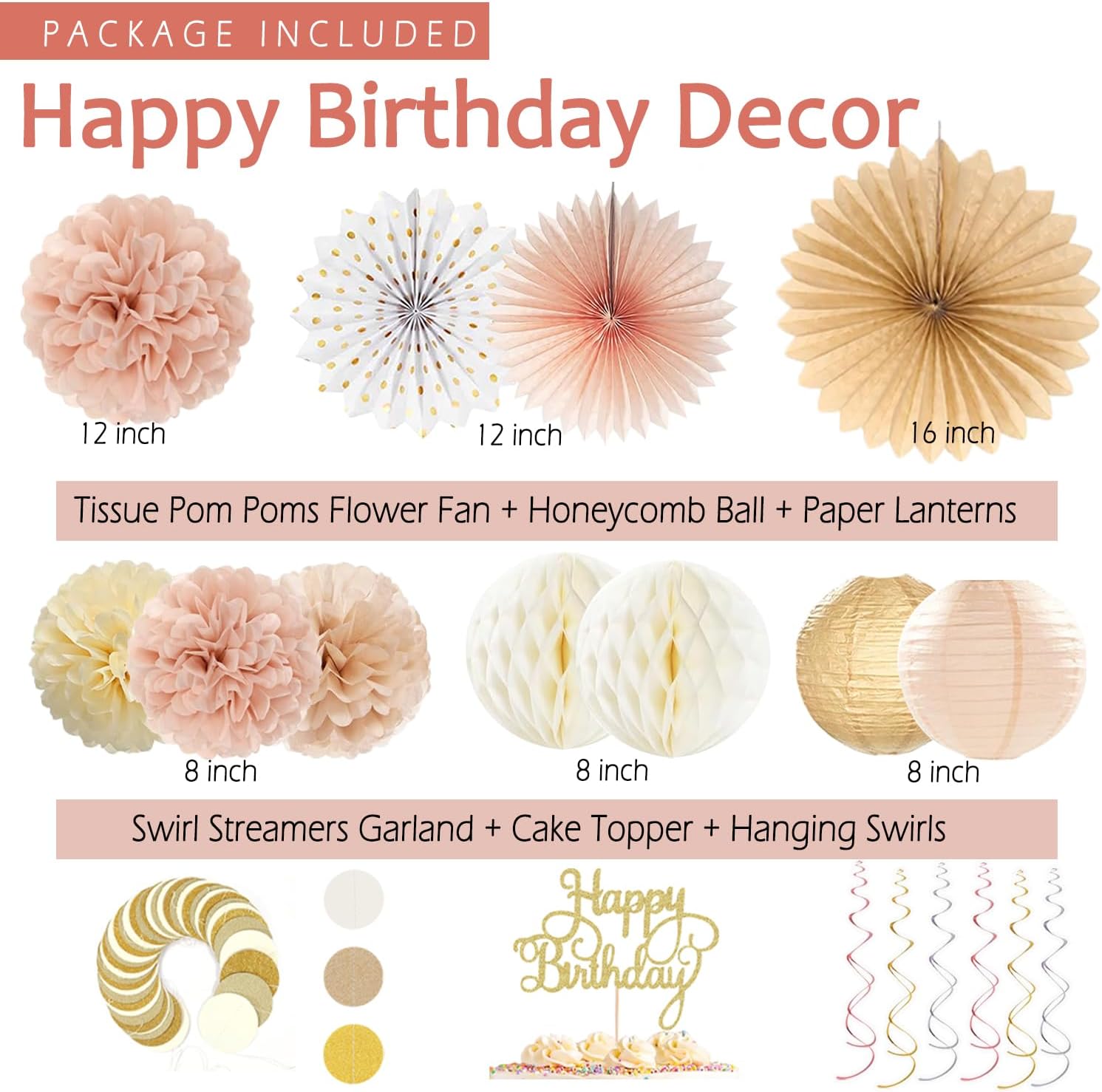 Champagne Gold Beige Birthday Decorations for Women Girls
