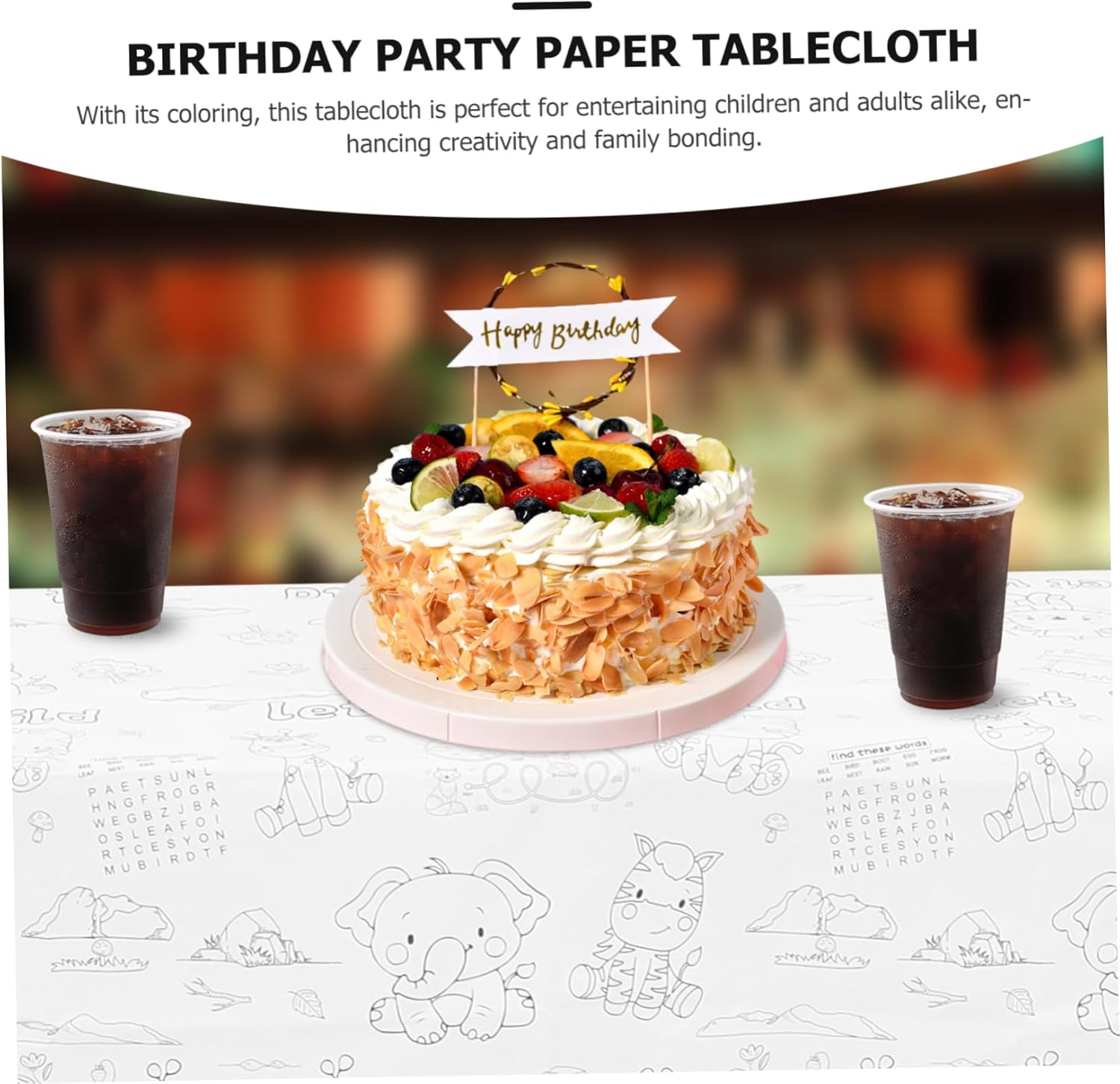 Happy Birthday Animal Themed Durable Paper Tablecloth for Parties