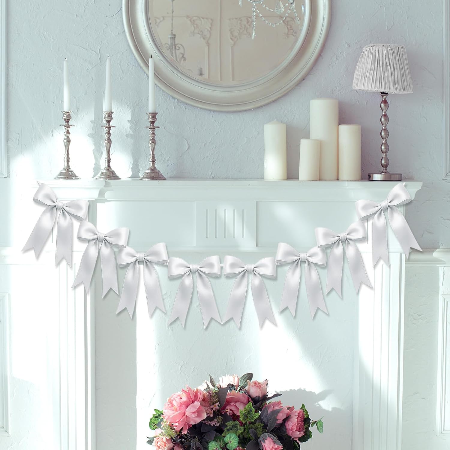 2 Strings 16PCS White Bow Garland Decorations for Events