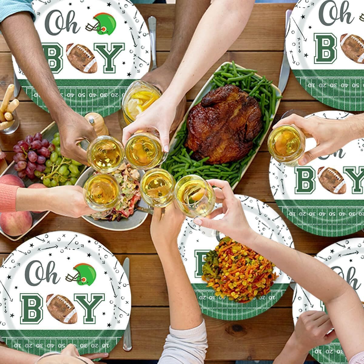 96 Pcs Football Themed Baby Shower Plates Set for 24 Guests
