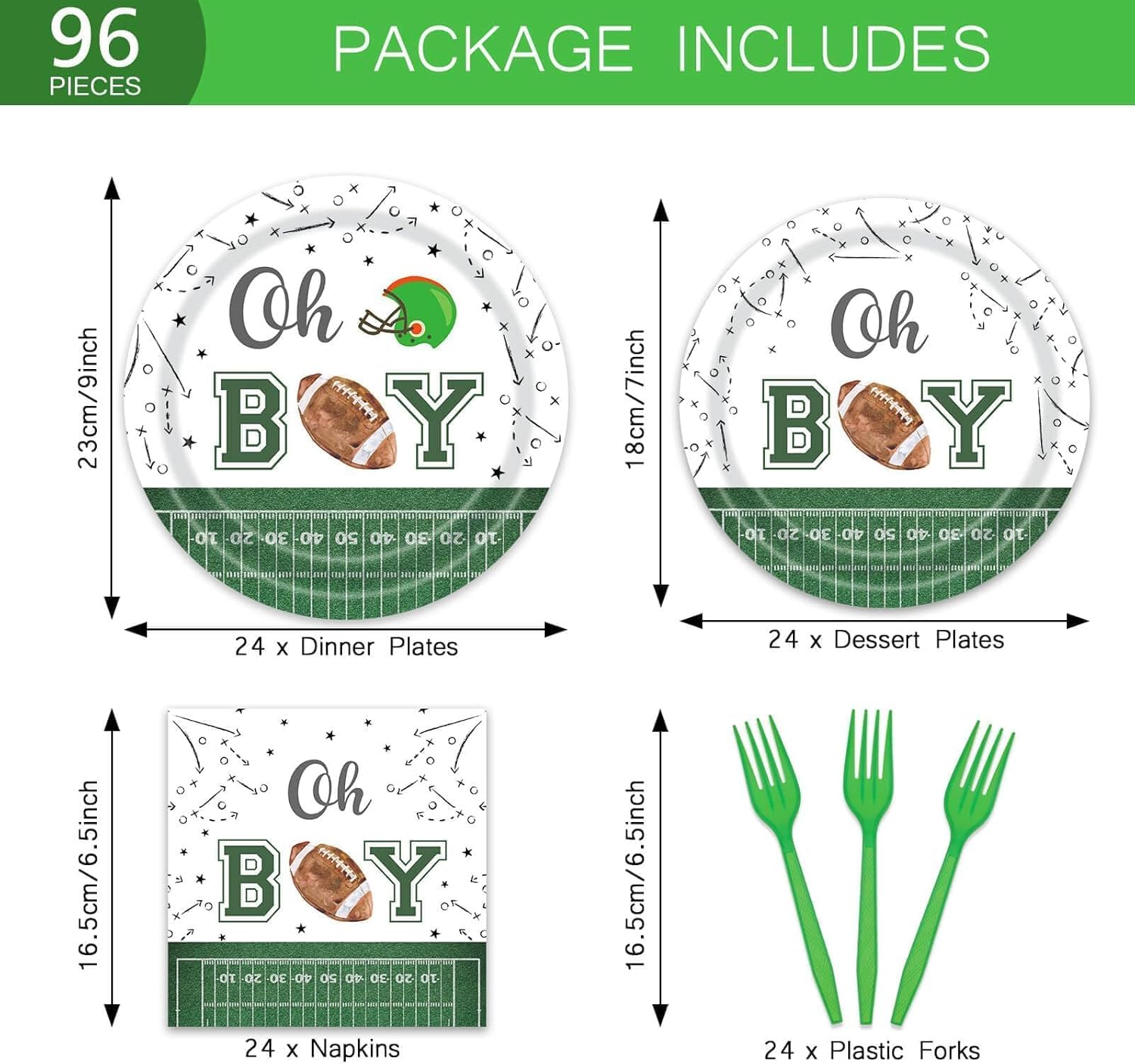 96 Pcs Football Themed Baby Shower Plates Set for 24 Guests