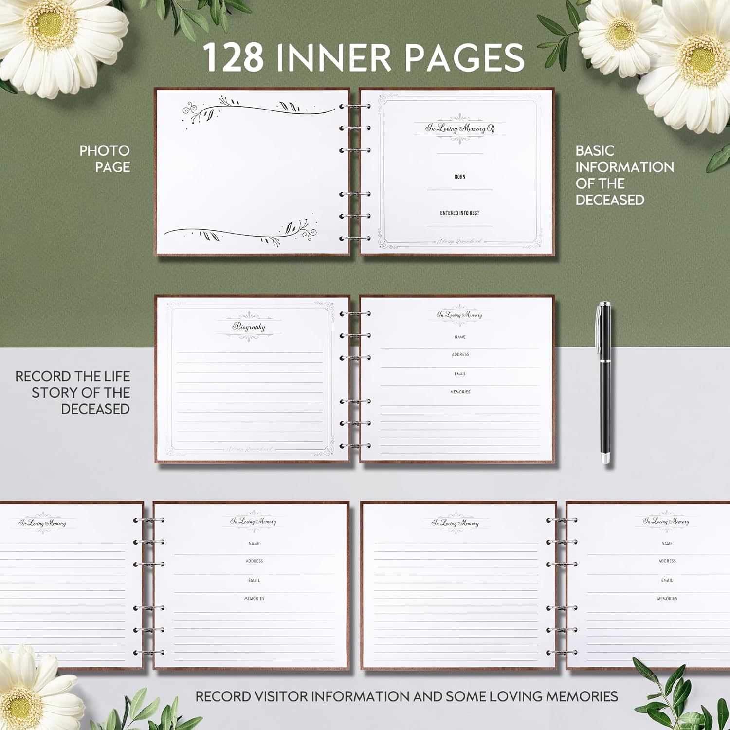 Lynnmall Wooden Funeral Guest Book with Table Sign and Pen