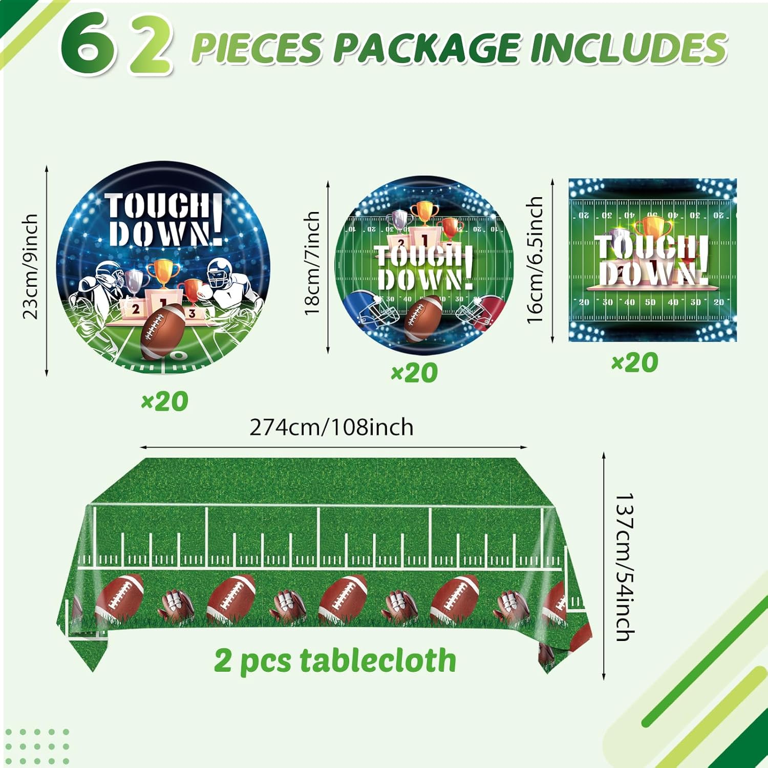 62Pcs Football Party Decorations Set for 20 Guests