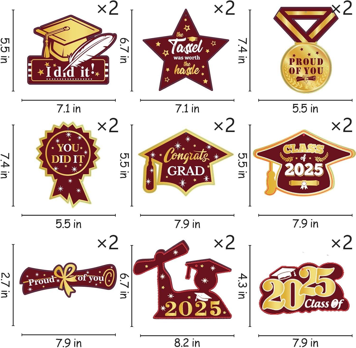 2025 Graduation Party Maroon Gold Decorations 30pcs