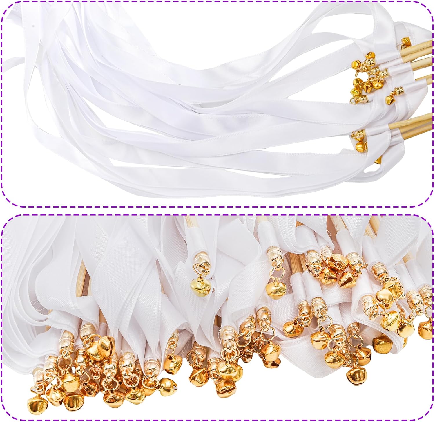 100 Pcs Wedding Ribbon Wands with Bells