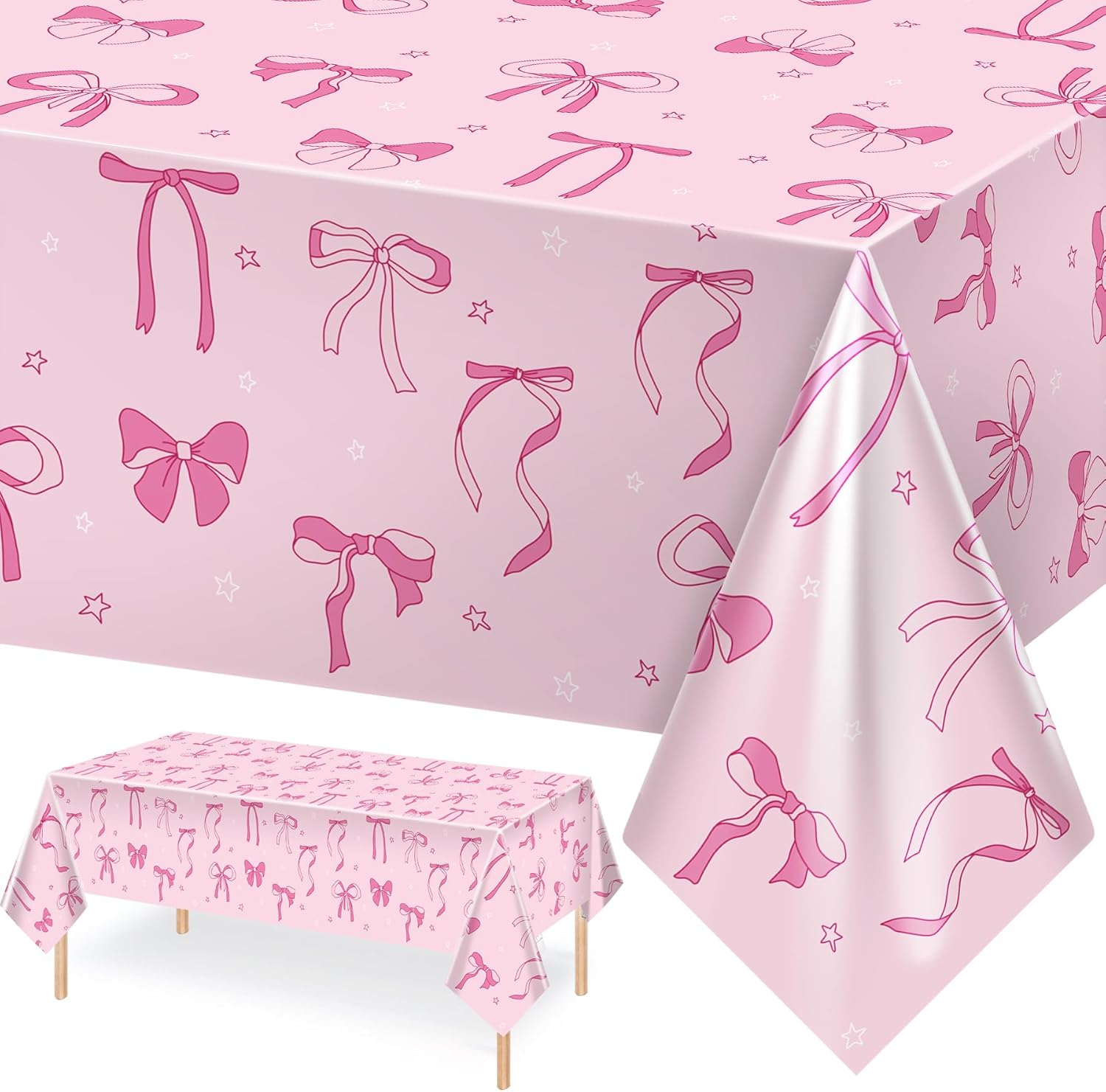 Pedel 2 Pcs Pink Bow Tablecloth for Birthday Parties