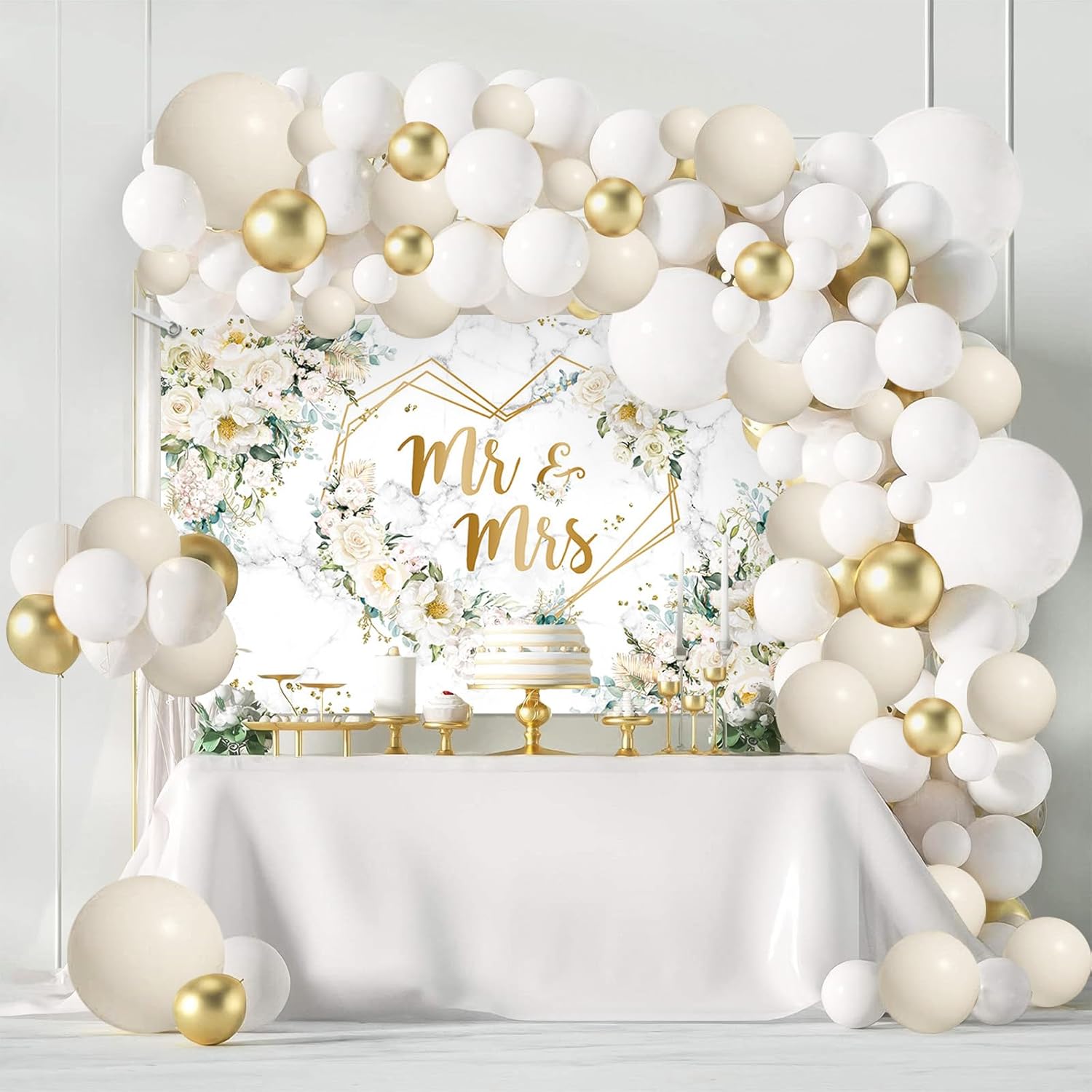 MEHOFOND 113pcs White Floral Wedding Balloons Arch Kit