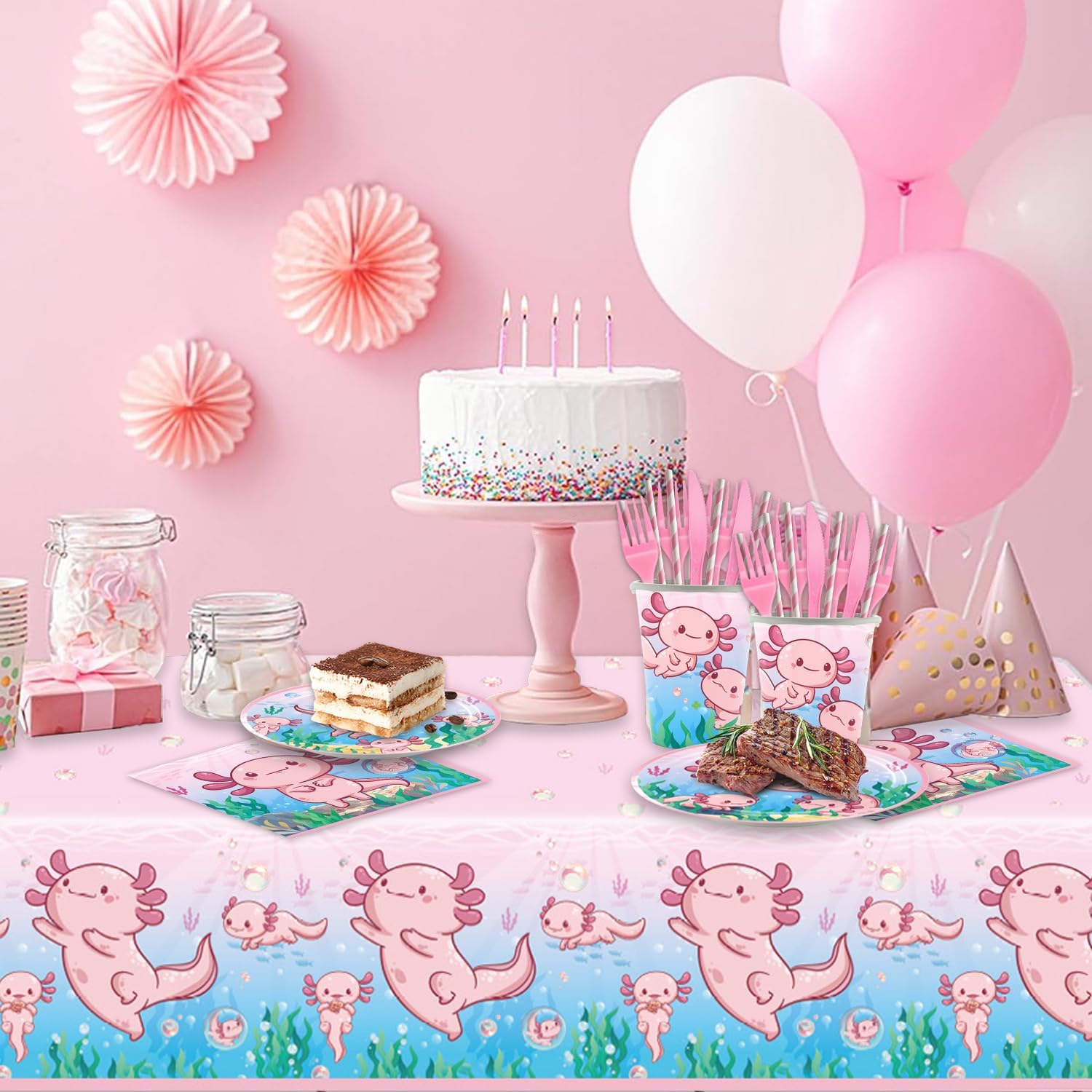 141Pcs Pink Axolotl Birthday Party Supplies Set
