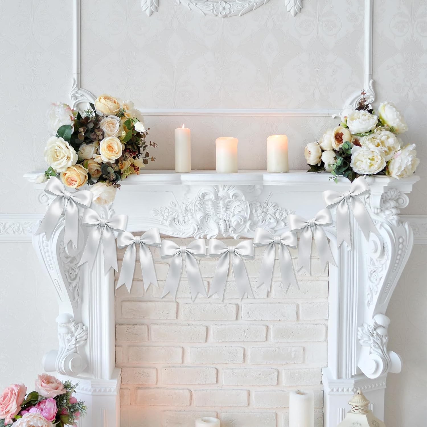 2 Strings 16PCS White Bow Garland Decorations for Events