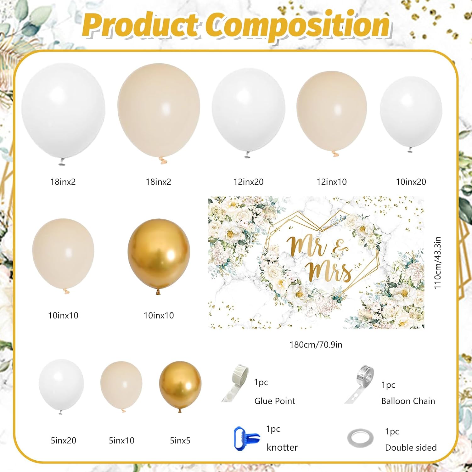 MEHOFOND 113pcs White Floral Wedding Balloons Arch Kit