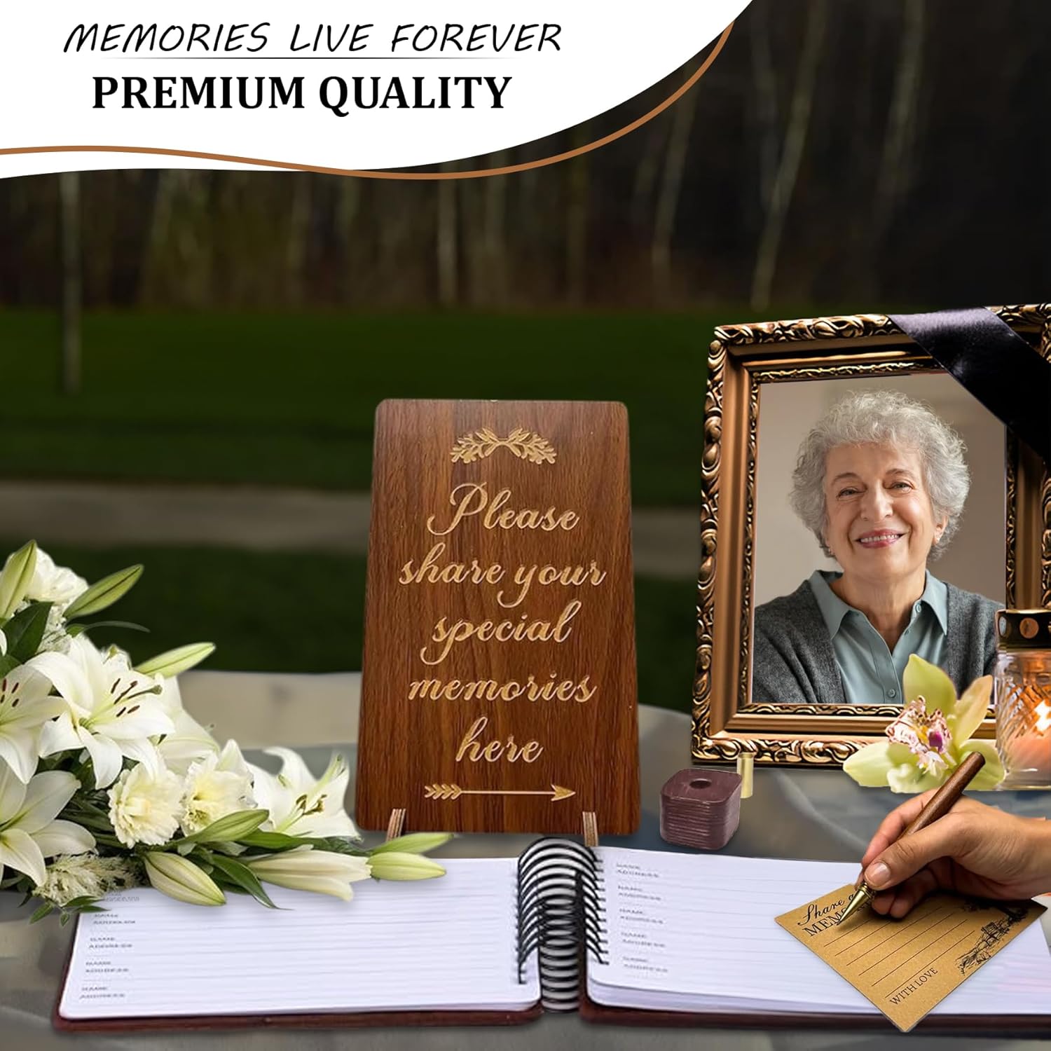 TEJSA Wooden Funeral Guest Book Set