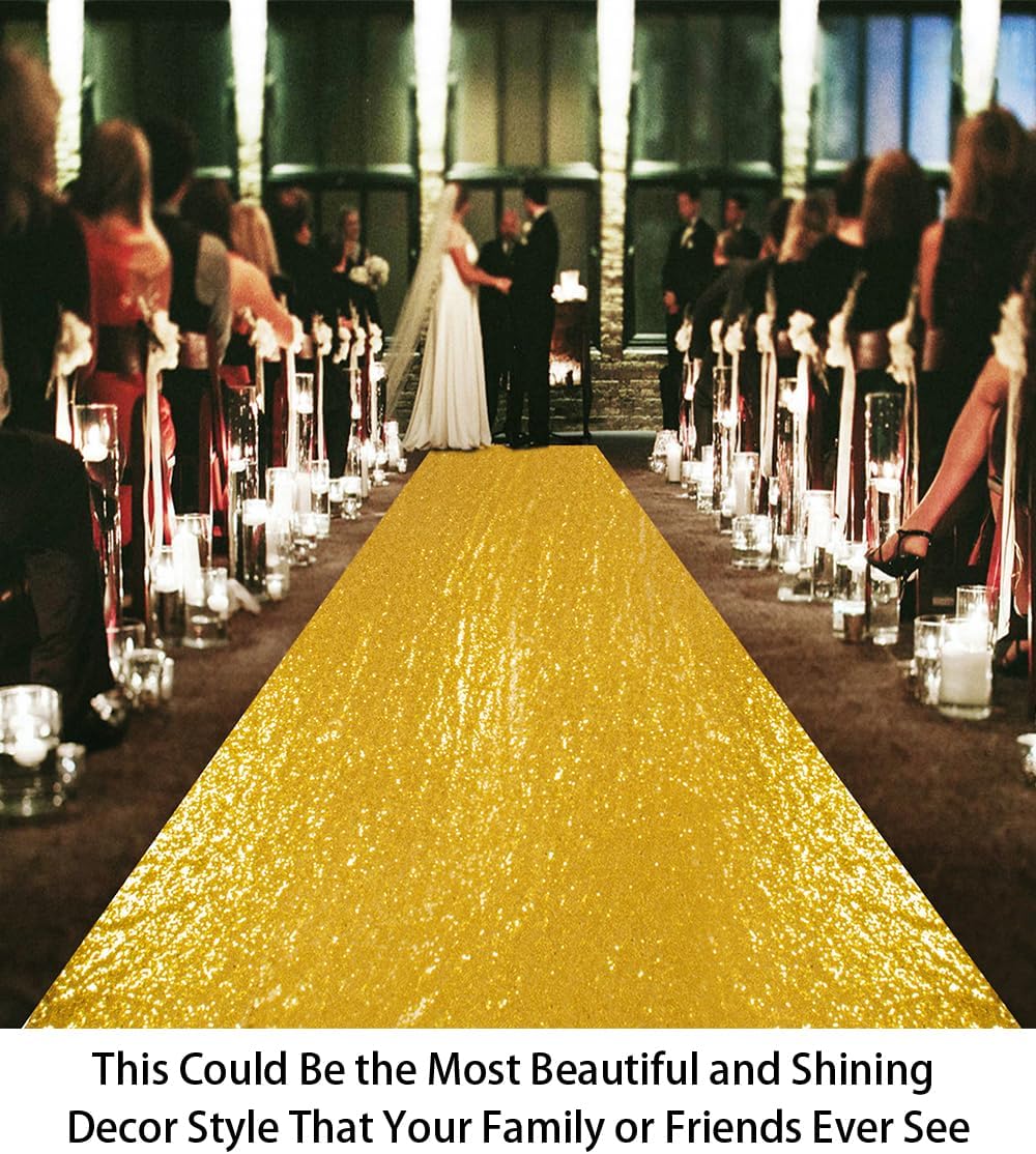 ShiDianYi Sequin Aisle Runner - 4FTx20FT Gold Aisle Runners for Wedding